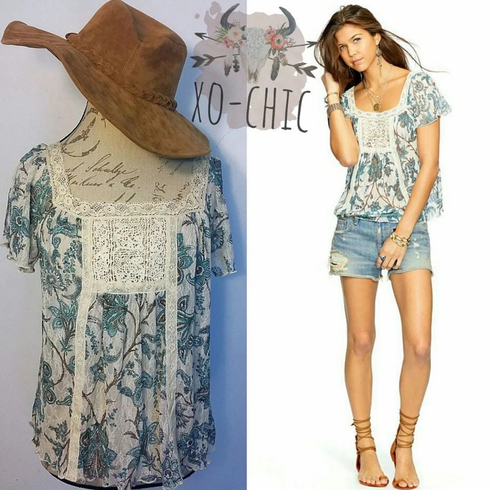 NWT L Denim & Supply Bohemian Floral Top Blouse